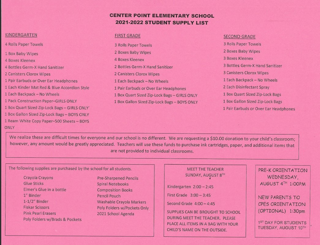 CPES 2021-2022 Student Supply List