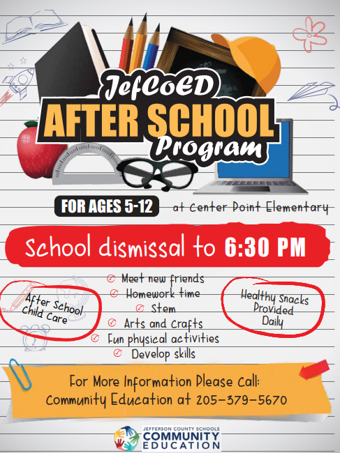 Call 205-379-5670 to sign up for the After School Program at CPES!