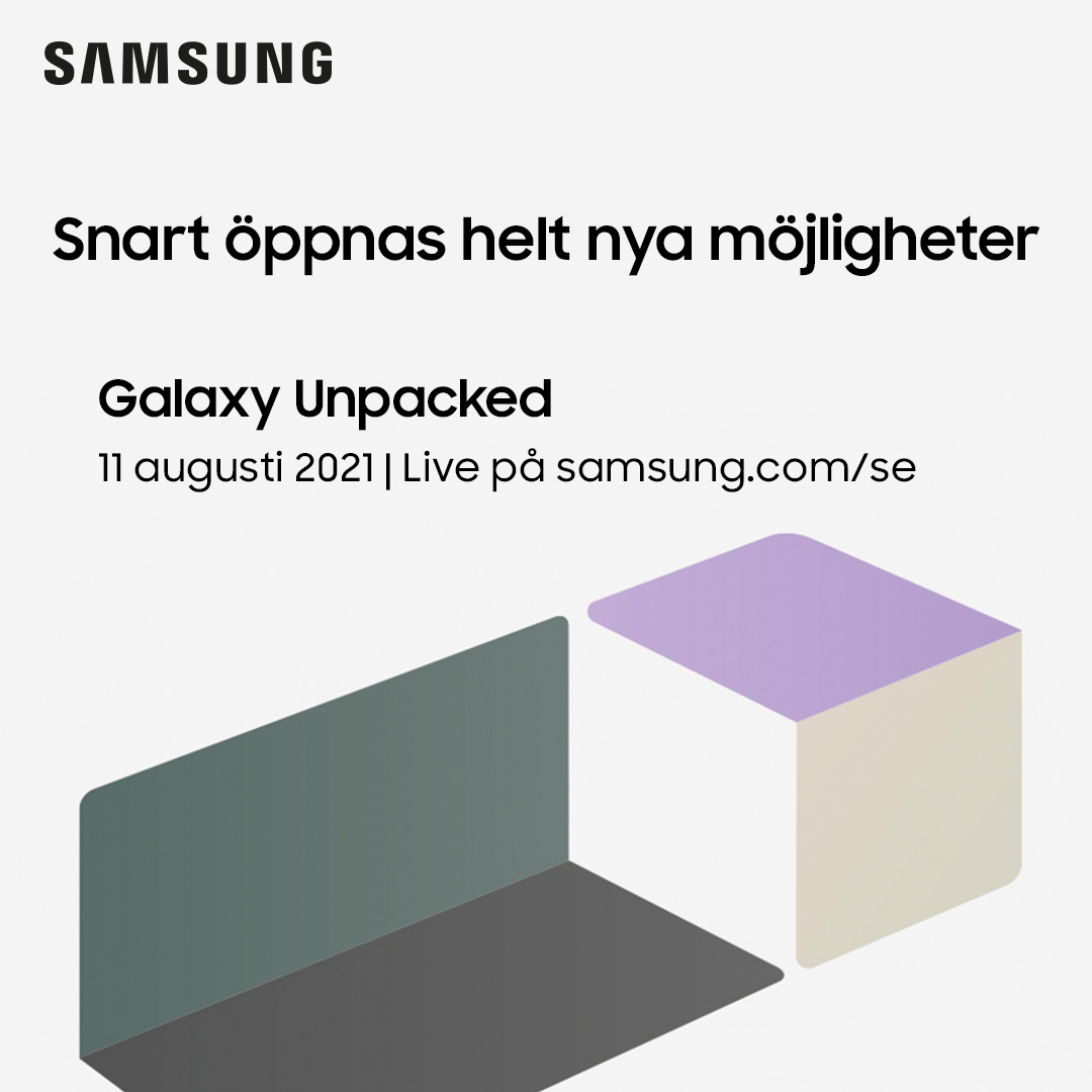 Gör dig redo. Snart öppnas helt nya möjligheter. Missa inte Samsungs lanseringsevent Galaxy Unpacked den 11:e augusti, 2021. Anmäl dig idag för den senaste informationen. tre.se/handla/varumar…