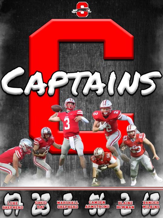 CoachMahaney1's tweet photo. Congratulations to our newly elected Captains! @lshep523, @raydavid23, @MarshallShep03, @camarm915, @Blaine12Bowman, and @XanderWilkins63. I am excited to see these guys in action this Friday for our first scrimmage! https://t.co/WOsJvO93DY