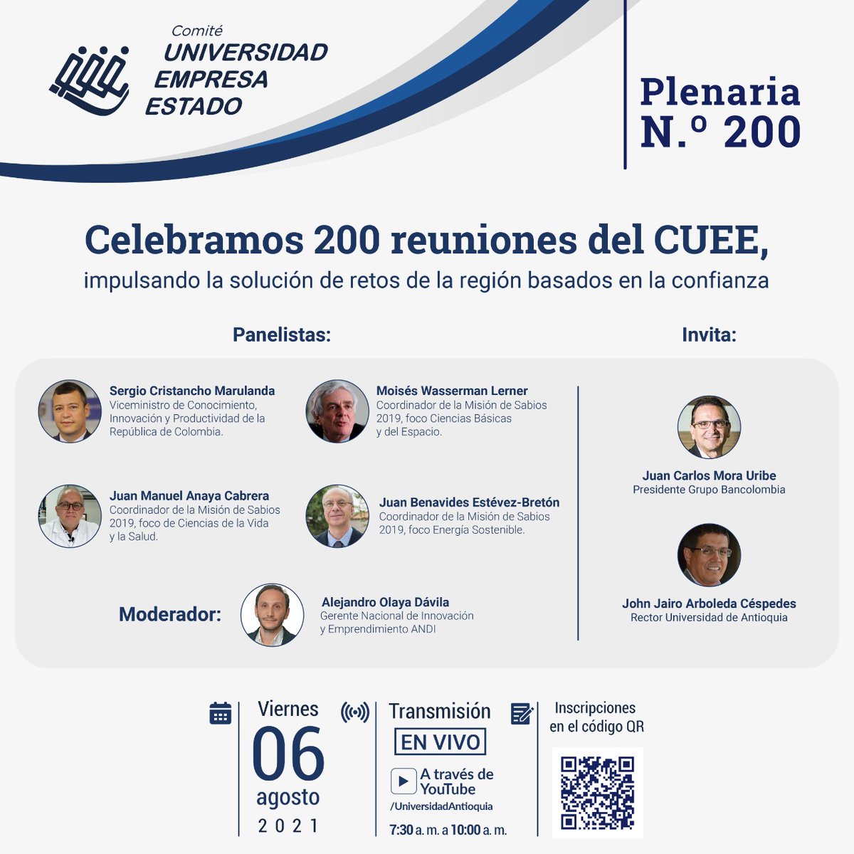 AlejoOlaya's tweet photo. ¡CELEBREMOS LA PLENARIA #200 de nuestro #CUEE!

Acompáñanos y vive este momento que marca la historia del Comité Universidad Empresa Estado -CUEE-

🗓 Viernes 6 de agosto de 2021
🕢 Hora: 7:30 a 10:00 a.m
Enlace de inscripción: https://t.co/PHpgKF9dn5

¡Te esperamos! https://t.co/lye31qkOlu