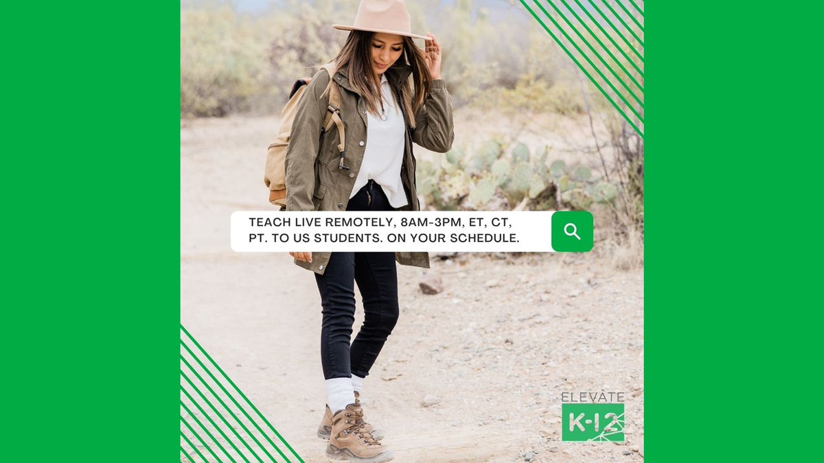 ElevateK12's tweet photo. NO ORDINARY TEACHING JOB | At @ElevateK12, you are live teaching students real-time in real classrooms during school hours. Join the new teaching revolution by being a live teacher with Elevate K-12!
https://t.co/xfxFHkGMxx https://t.co/0YOQFELaJr