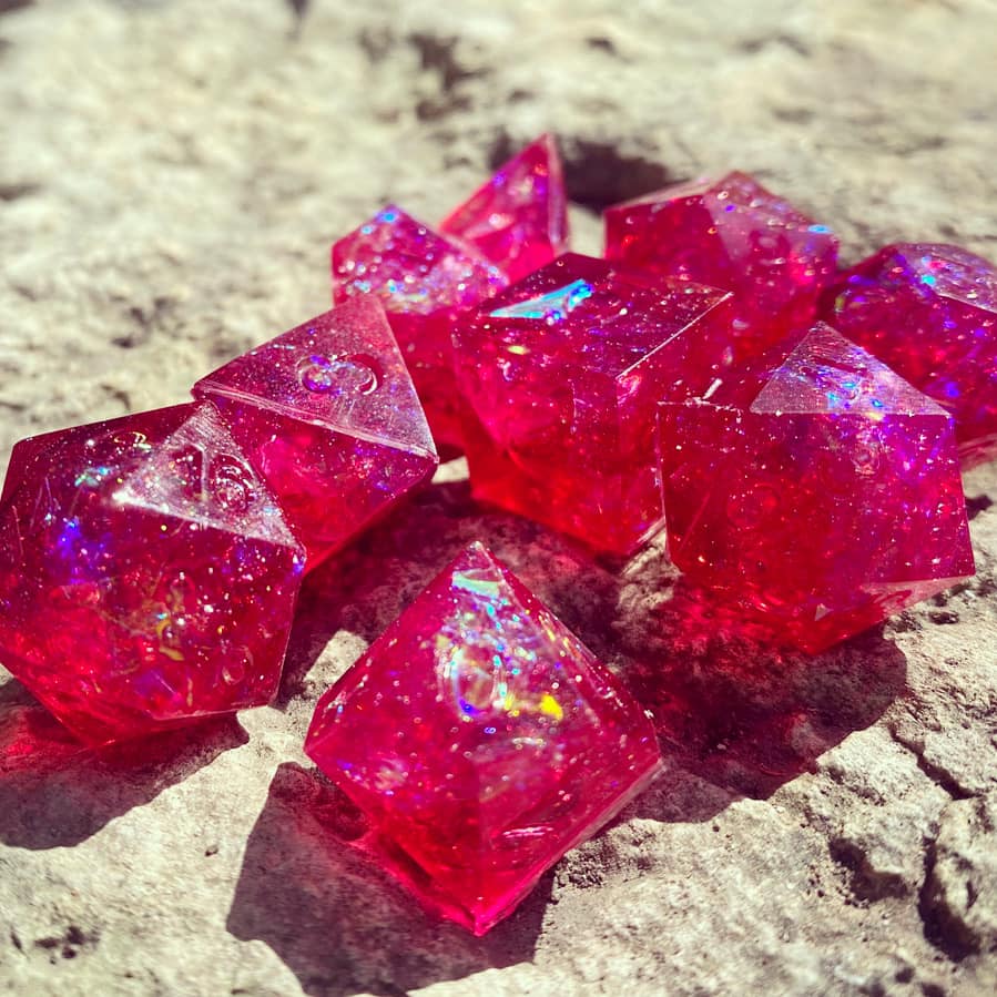 2CrazyCasters's tweet photo. ‘Wine’ down with the Claret set? **puns are going to happen here** #diceart #dnddice #dicemaking https://t.co/1RimUPSmsJ