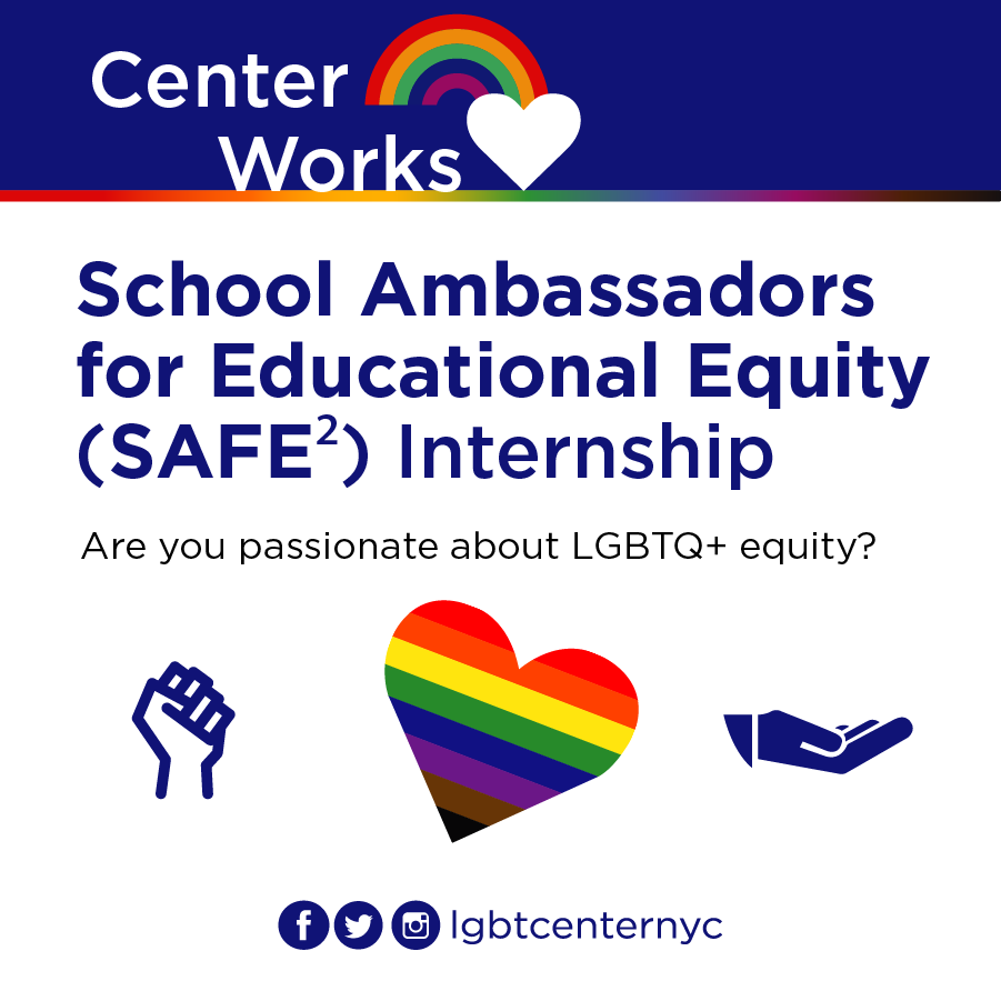 LGBTCenterNYC's tweet photo. Are you passionate about LGBTQ+ equity? #CenterWorks is recruiting young adults (ages 21-30) interested in LGBTQ+ community education, advocacy, and educational equity for a 9-month internship program.
Learn more and apply by August 18, 2021: https://t.co/mKlBCMPh7Q https://t.co/nB36g3J9Je