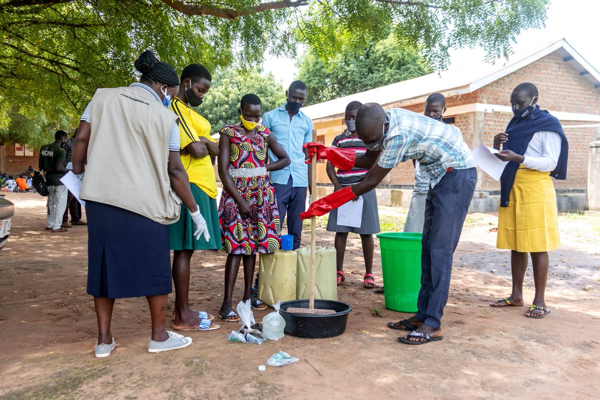 RICEWestNile's tweet photo. @RICEWESTNILE @EdRicewn @mccorg Supporting 57 girls and 29 boys to make reusable sanitary towels using available resources and how to make liquid soap. This is to promote #incomegeneratingactivities among the youth in Imvepi Refugee Settlement during COVID-19 pandemic. https://t.co/X3lN2NWp0A