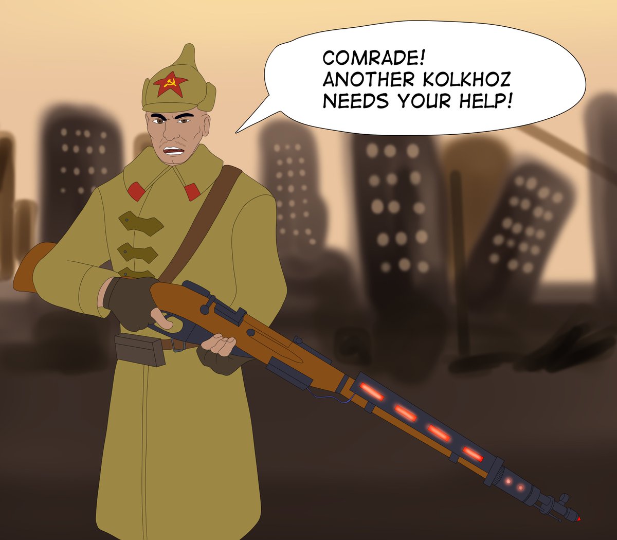 MoonShadowAsta1's tweet photo. #ArtistOnTwitter #Fallout #Fallout4 #FO4 #Soviet #Russia #Russian #USSR #Apocalypse  #RedArmy #Communism #Communist #minuteman #Preston #wasteland #humor
Just some fantasy about FO4 in Soviet Russia. Red Guards always needs help of their comrade general to protect another farm. https://t.co/wT4Z3jqNvS