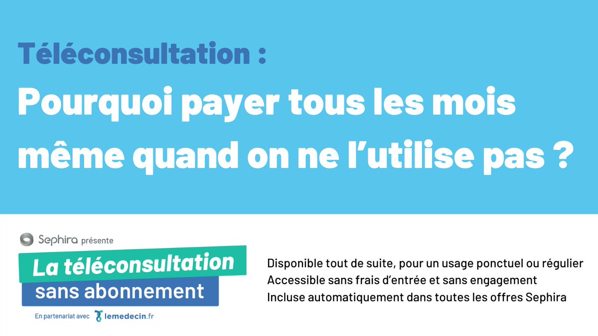 <a href="/GroupeSephira/">Sephira</a> et @lemedecin inventent la #téléconsultation sans abonnementAccessible sans frais d’entrée et sans engagement aux 25000 clients #medecin et #praticiens de #santé de Sephira et pour un usage ponctuel ou régulier. #masante2022
Le service : swll.to/YItsn