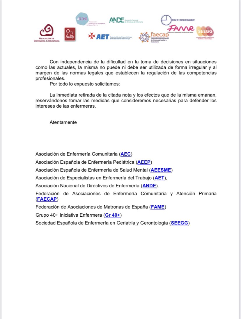 Carta de las Sociedades Científicas de Enfermería y Matronas del Estado Español ante la inoportuna circular de la Directora de Profesionales del Instituto Catalán de la Salud, por cierto Enfermera, intentando justificar la dación de competencias a las TCAI para vacunar.