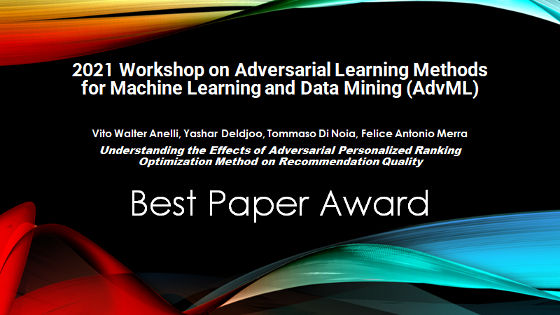 pinyuchenTW's tweet photo. 1. Accepted papers https://t.co/LjCjr67QTn
2. Best paper award goes to @merrafelice
@walteranelli @yashardel @TommasoDiNoia
@sisinflab @PolibaOfficial for their paper on "Understanding the Effects of Adversarial Personalized Ranking Optimization Method on Recommendation Quality" https://t.co/JNdBIimPFp