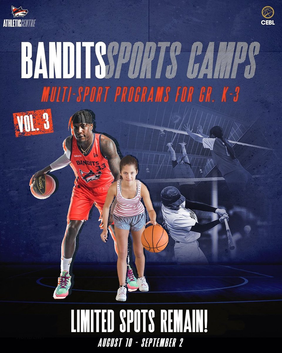 Limited spots remain for our youth summer programming! Click below to get your child registered and full info. ⬇️

Junior Bandits Basketball (Gr. 2-9): thebandits.ca/junior

Bandits Sports Camps (Gr. K-3): thebandits.ca/bandits-sports……

📍 Unit 75-32700 S Fraser Way, Abbotsford