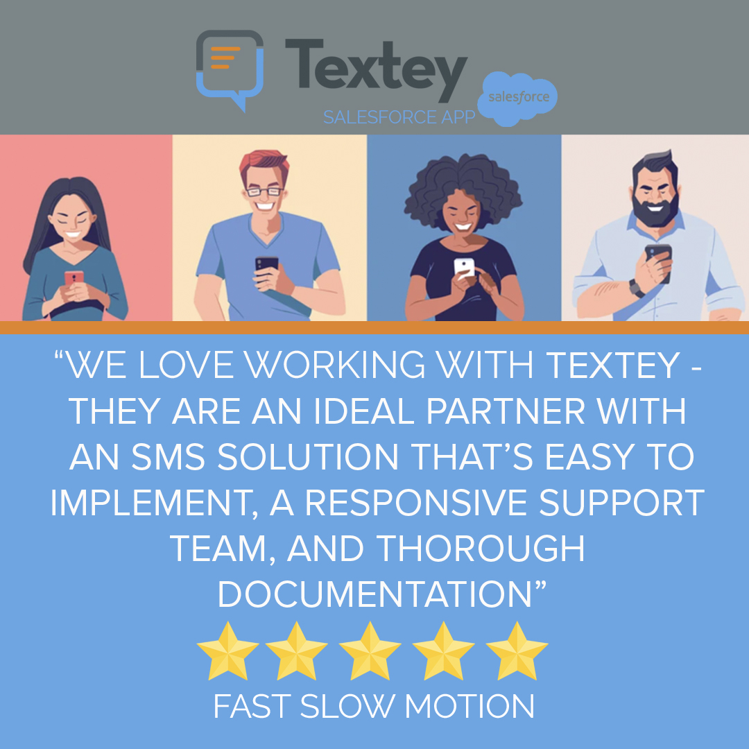 btmessaging's tweet photo. "Most importantly, Textey just works, solving important business problems for our clients" - Fast Slow Motion 
Discover what @TexteyApp can bring to your business https://t.co/kUTuq2P6Ea

#salesforce #appexchange #SMSmarketing #SMS #businessmarketing #smsappforsalesforce #Textey https://t.co/4uuunjUo1Y