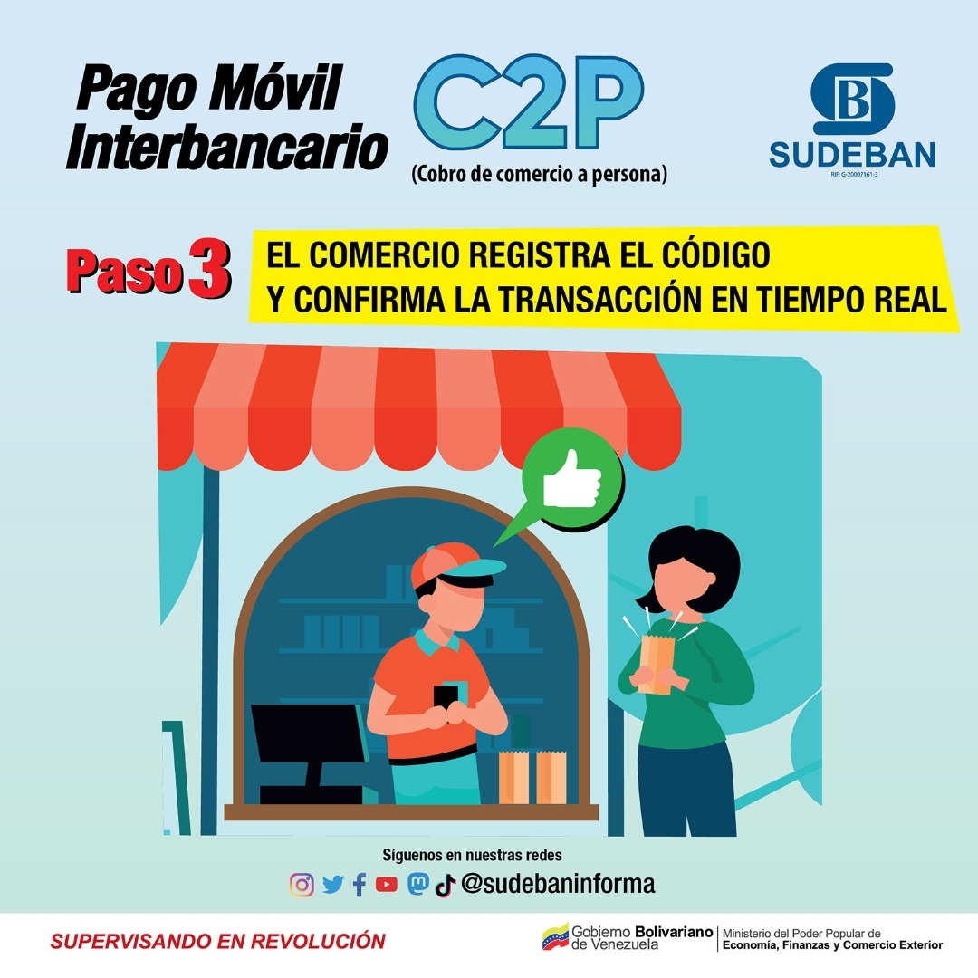 📌 𝙄𝙣𝙛𝙤́𝙧𝙢𝙖𝙩𝙚 C2P: Pago Móvil Interbancario Cobro de Comercio a Persona. Es rápido, efectivo y seguro. ¡Innovamos la economía digital! #TricolorBolivariano