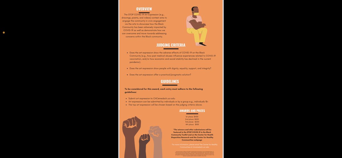 UCR_CHC's tweet photo. Attention Artists 🎨 

‼️DEADLINE EXTENSION ‼️

CHC launched the Stop COVID in the Black Community Artistic Expression Contest! 

See flyer for details! 

•

#Publichealthadvocate #AMA #covid19art #Blackcommunity #BlackHealthMatters #InlandEmpireArt #artisticexpressions #contest https://t.co/YSPCChAUUm
