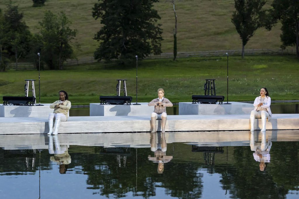 From the rehearsal room to the stage: the reflecting pool at the Clark Art Institute!  ROW is in performances now! Learn more at the Linktree in our bio. 📸: R. Masseo Davis, Jackson Miles and Joseph O’Malley