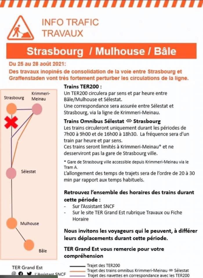 🚨 Important 🚨

🚧 Travaux sur TER 200 🚧

❌ Suppression d’un train sur deux, n’hésitez pas pour plus d’information ❌