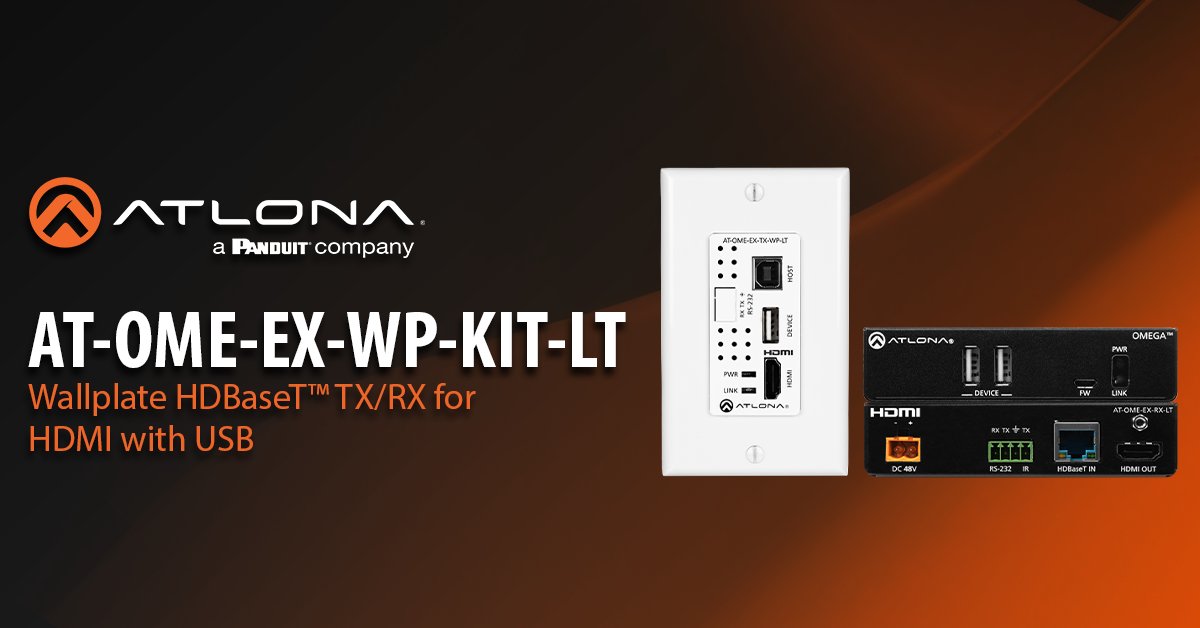 Atlona's tweet image. The OME-EX-WP-KIT-LT offers a comprehensive HDBaseT™ extension solution for HDMI® and USB, plus control signals. It&apos;s a perfect two-piece integration solution for small meeting rooms and huddle spaces.

Learn more: bit.ly/3jixWXt

#presentationsystems #AVTweeps #proAV