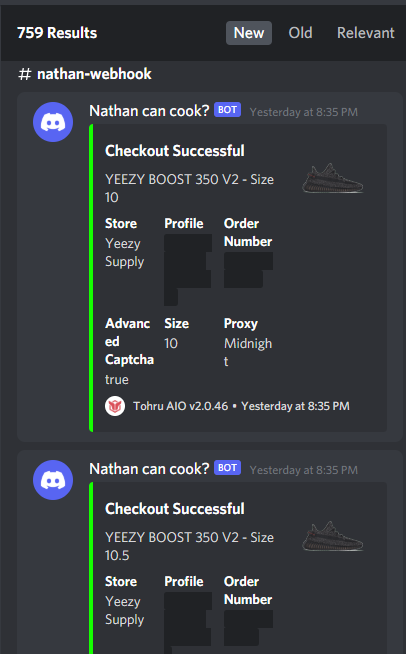 Had to recover from yesterday before I could post. THX to all. Groups: @GhostAlerts @notify Bots: @ValorAIO @MEKRobotics @Dashe @TohruAIO_ @PrismAIO Proxies: @ZenuProxies @MidnightProxies @aycdproxies @OculusProxies @HollowProxies @NotifyProxies Gmails: @mail_access