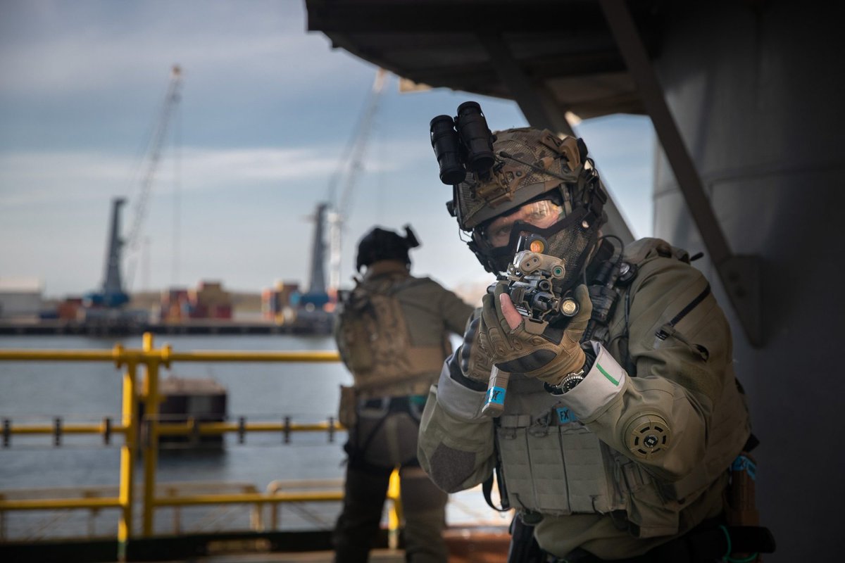 tacticalporn's tweet image. 🇳🇱MARSOF and DSI during a maritime anti-terrorism exercise in the Port of Rotterdam, 2021. Note the Wilcox RAID X aiming laser.

#SpecialForces #TacticalUnit #DSI #CT
#NLMARSOF #VBSS #CounterTerrorism