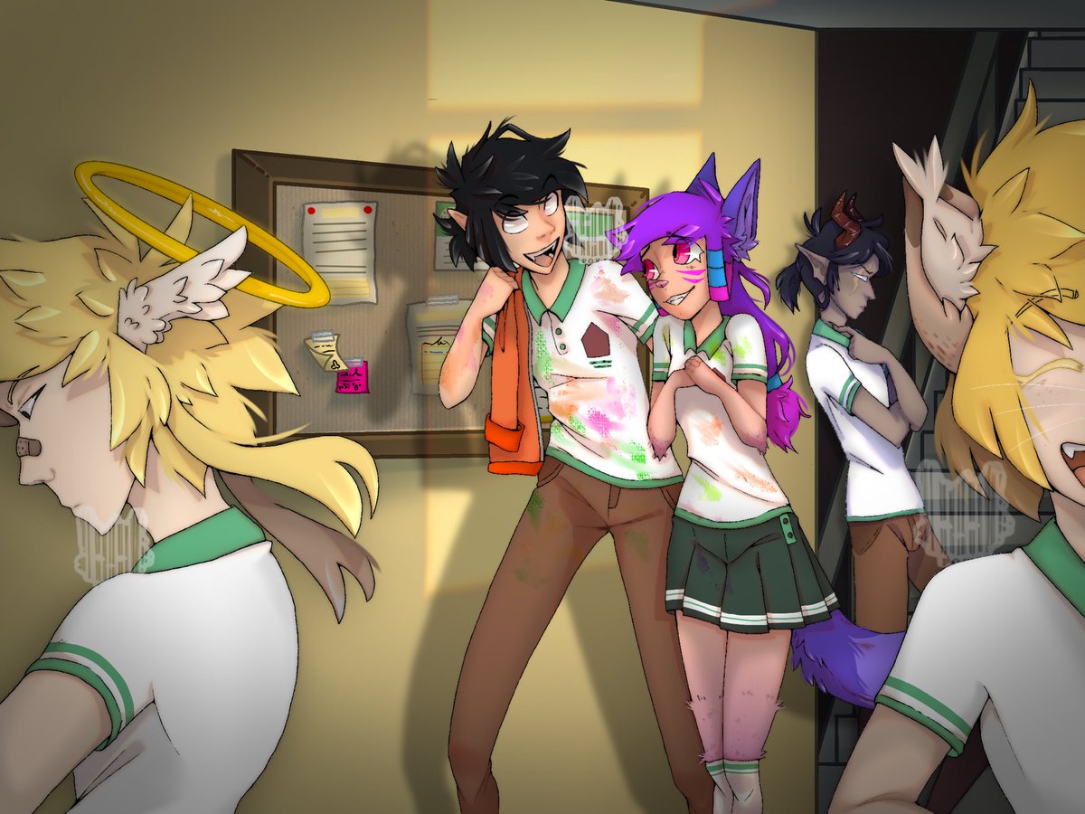Poki_Craft's tweet photo. Las clases son más divertidas a tu lado <3
.
Personajes:
- @ShatalB 
- @Poki_Craft 
.
#digitalart #furry #demon #Angels #school #couple https://t.co/39WlOaEdq7