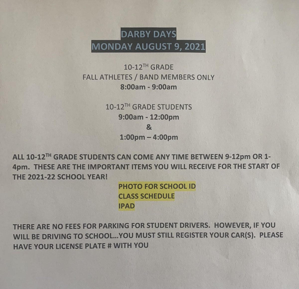 ‼️DARBY DAYS INFO‼️
⁦<a href="/DarbyFans/">Darby Fan Section</a>⁩ ⁦<a href="/HDB_Principal/">Matt Middleton</a>⁩ ⁦<a href="/HDarbyAthletics/">Darby Athletics</a>⁩ ⁦<a href="/DBYGuidance/">Darby Guidance</a>⁩ ⁦<a href="/DBYYearbook/">DarbyYearbook</a>⁩