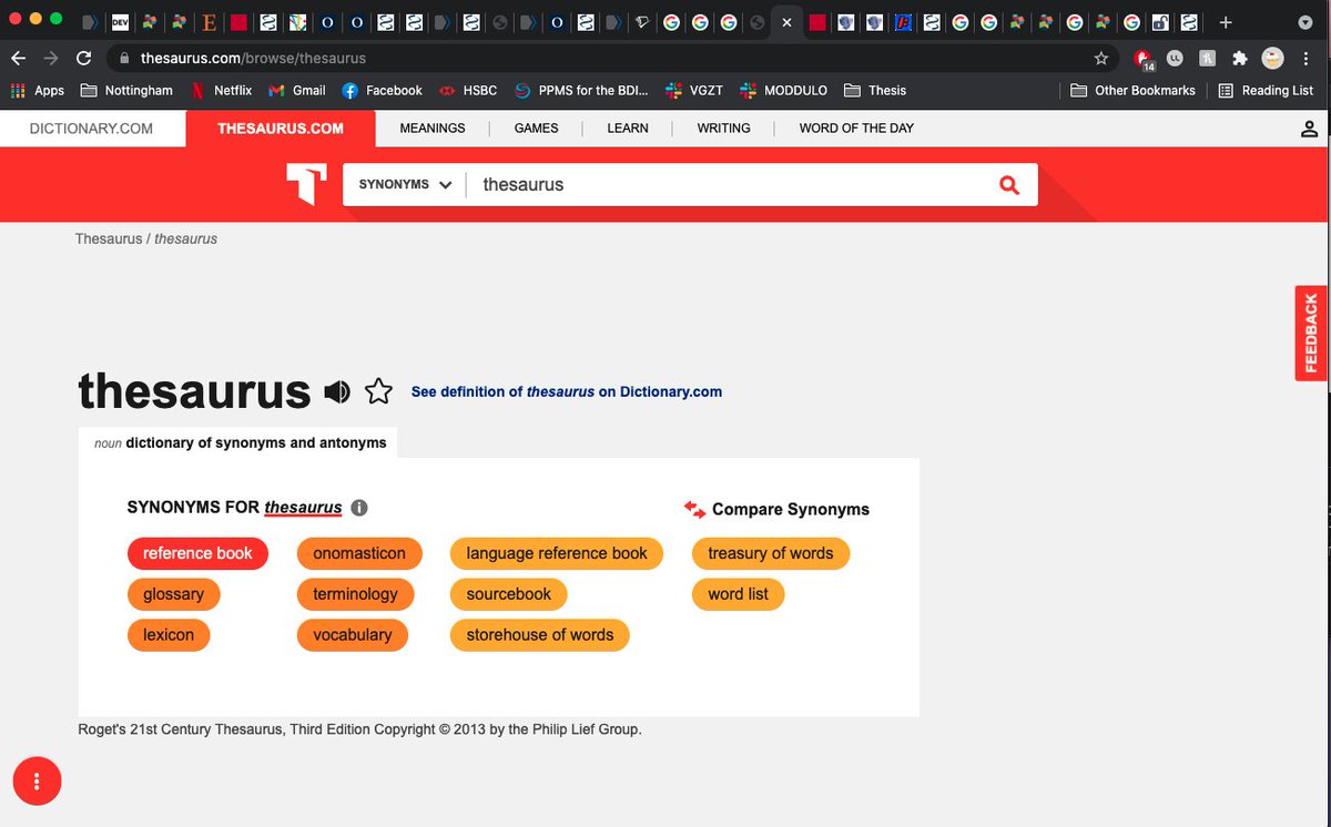 You know you're tired from writing your thesis when you accidentally try and a find a synonym for thesaurus on thesaurus.com #phdchat