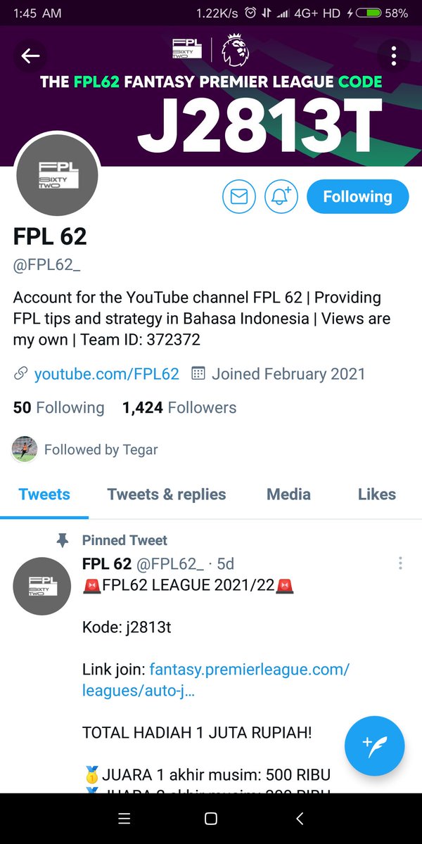 3Roet007's tweet photo. @FPL62_ Nama Tim : 3Röet007 
Manager : Saptanadi Yudistira https://t.co/c7ZO2eeyjP