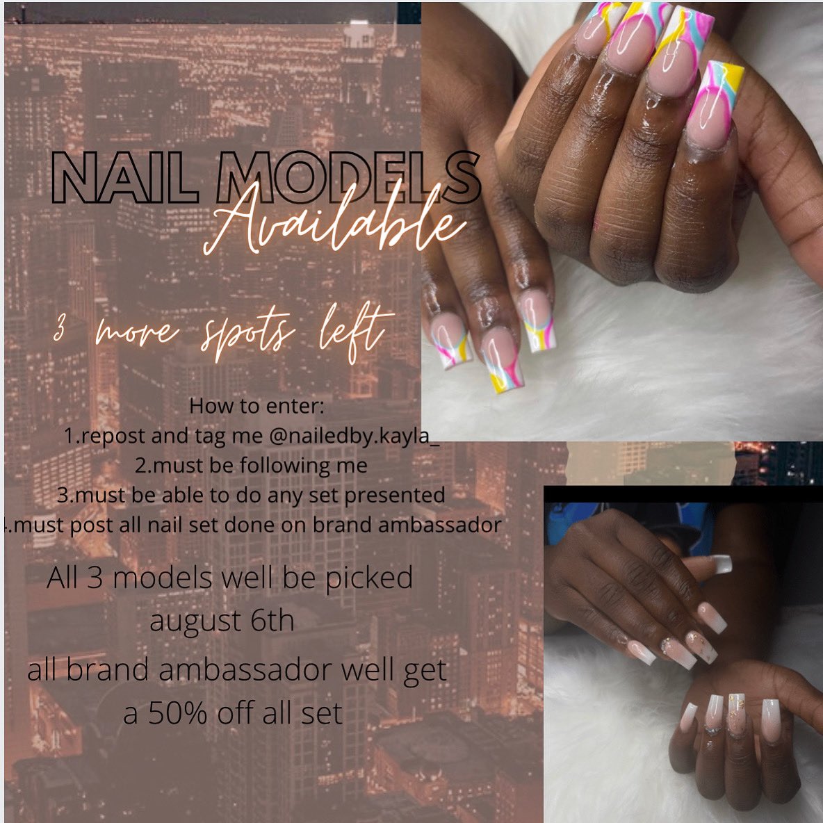 issa__kayla's tweet photo. Follow my Instagram and repost!! Brand ambassadors will be picked the 6th on live 💗 #nashvillenailtech #TSU23 #TSU24 https://t.co/eFGvPYA1eE