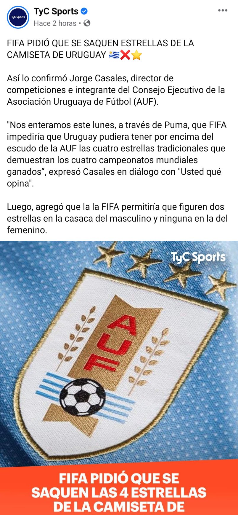 Por qué Uruguay tiene cuatro estrellas en su escudo - TyC Sports