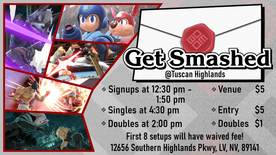 8bit_esports's tweet photo. PART 2 IS HERE! ATTENTION Vegas Smashers! 8-bit will be hosting our brand new local this Sat August 7th! at Tuscan Highlands. Tournament starts with Doubles at 2pm, and Singles at 4:30pm. Venue and entry are $5, and first 8 setups will have waived fee!

https://t.co/063KFg7OZF https://t.co/JFfo6souM0