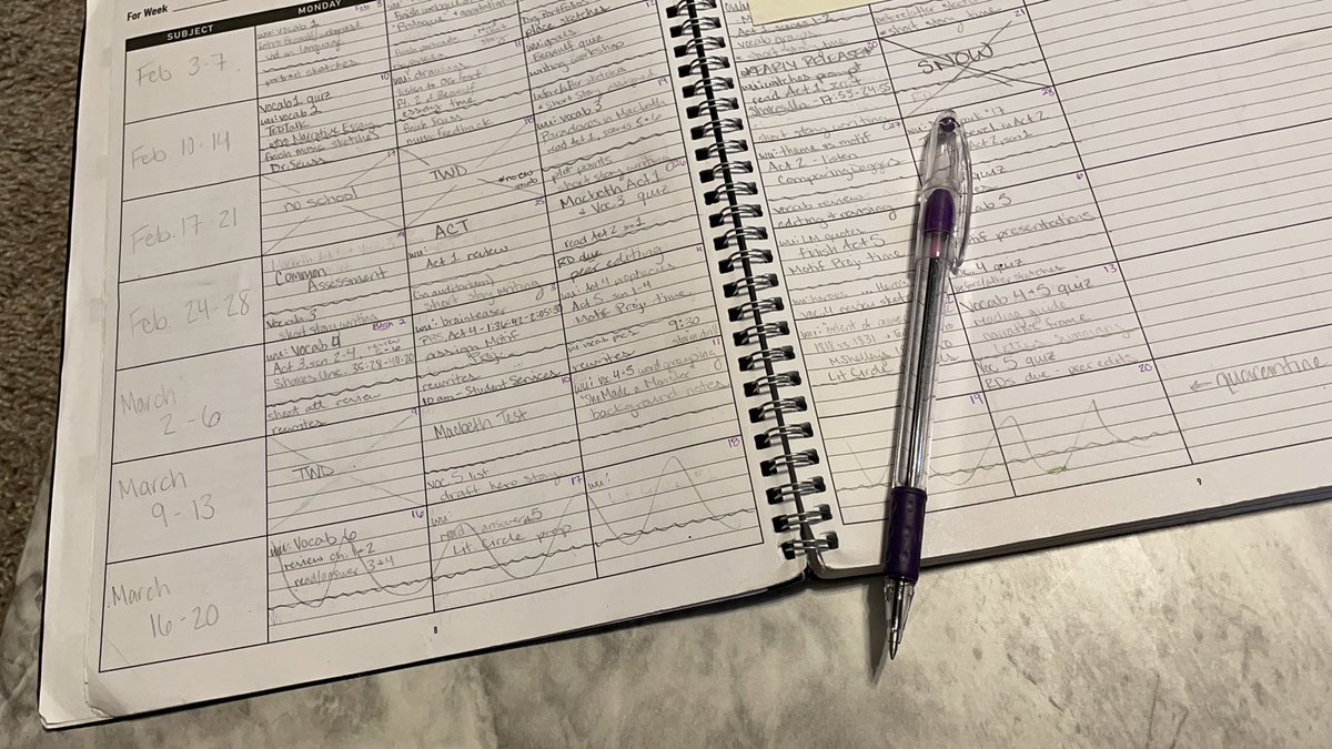 Mrs_ESFreeman's tweet photo. Well, at least quarantine began at the bottom of the page &amp; I can start this school year fresh at the top of the next 🗓 #oldschool #planinpencil #penandpaper https://t.co/Vq30T6pz5t