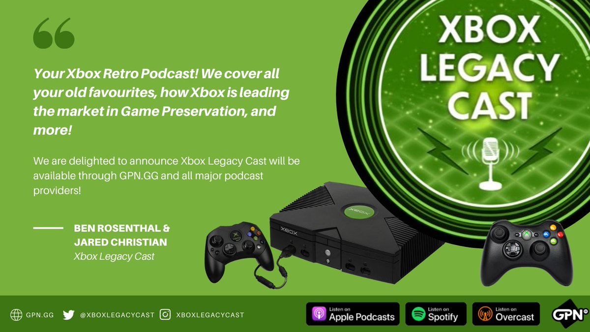 XboxLegacyCast's tweet photo. Xbox is now old enough to be retro! Join @BenRosenthal and @Random_Name and a rotating guest as they explore all that’s old in the world of Xbox as @GPN_gg official retro podcast.
Out now on your favourite podcast apps and YouTube.
#xbox #retroxbox #podcast #retropodcast https://t.co/lV05W0dM6H