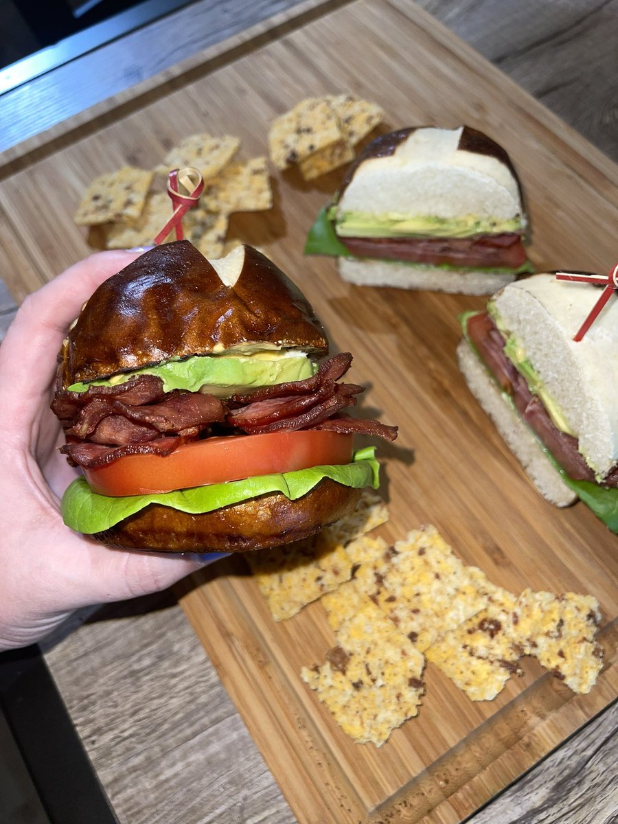 greattweetsam's tweet photo. sometimes for #BLTuesday you have to break the mold and change things up a little bit, so for our dinner blt’s meg grabbed us some turkey bacon and pretzel buns which we then enhanced with avocado and some düsseldorf style mustard. delightfully light and easy on the eyes. https://t.co/TeTSVyPLmX