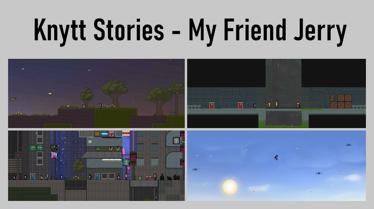 I recently found an old #knyttstories level that I made many years ago that got me inspired to give knytt level making another attempt, so I present, "My Friend Jerry" for Knytt Stories Plus. (Download Knytt here egomassive.com/ks/ and my map here knyttlevels.com/levels/TigerND…)