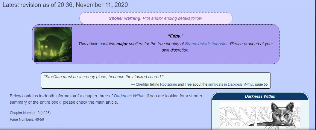 Warriors Wiki on X: // Minor Tree's Roots and Darkness Within spoilers A  select few tidbits from temporary and prior versions of some of the pages.  Sometimes we like to have fun