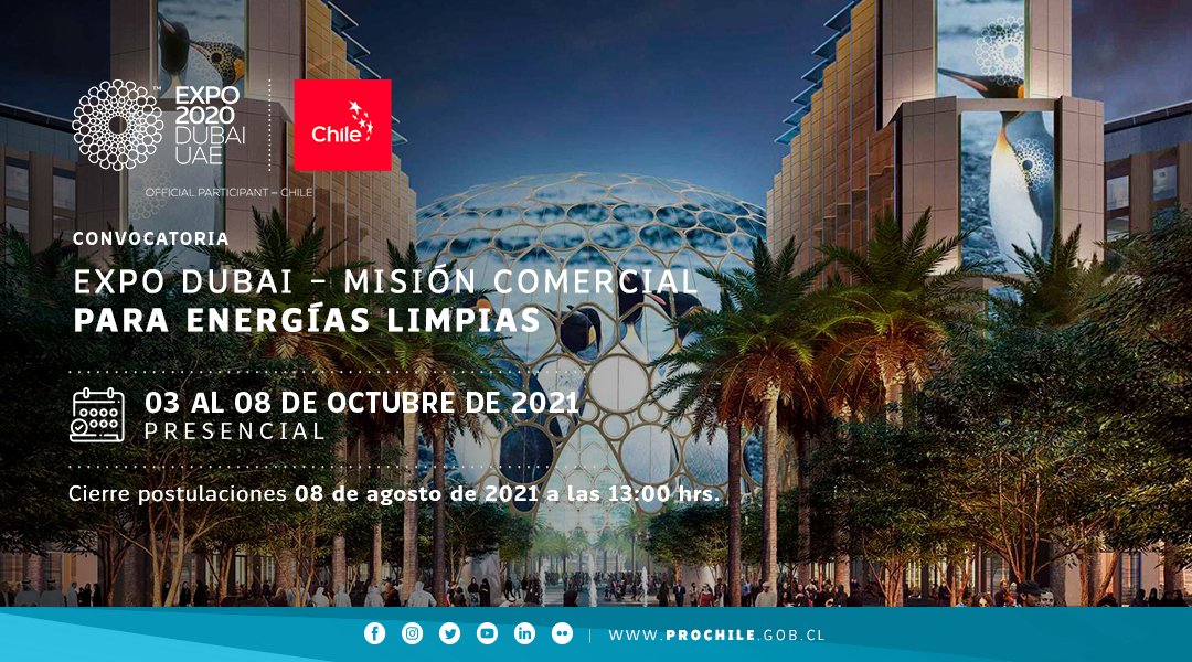 Corfo's tweet photo. Desde @ProChile invitan a emprendedores y empresarios de las Energías Limpias a participar de la próxima misión comercial con destino Dubai. Más información y postulaciones en https://t.co/u9FKweCZSL https://t.co/lgYwlGRx2M