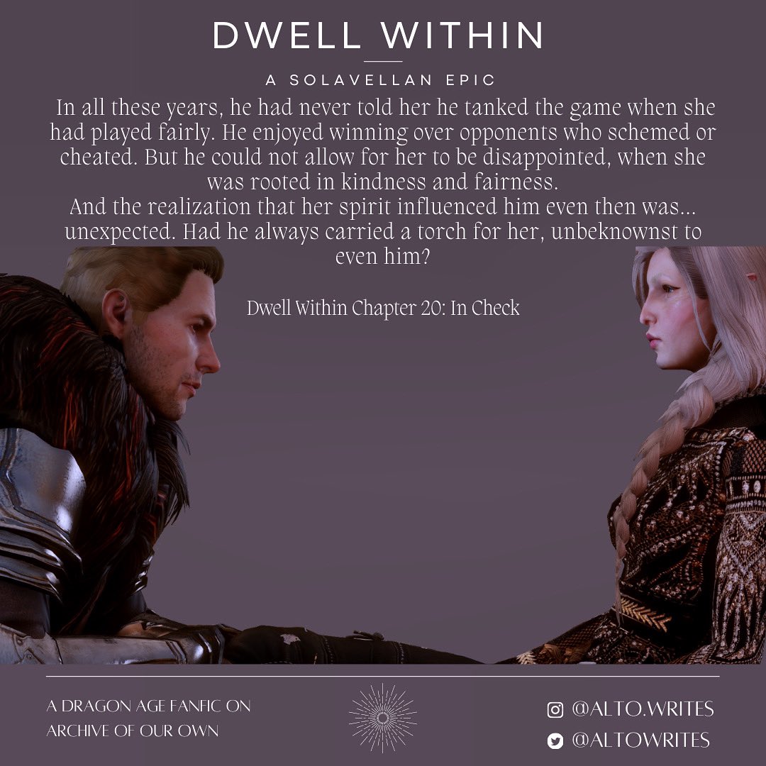 AltoWrites's tweet photo. Had the Commander always carried a torch for her, unbeknownst to even him? 💛
This scene: https://t.co/nvFYhRMN9j
#dwellwithin #dragonagefanfic #cullenrutherford #lavellan #dragonage4 #dragonage #maralavellan
In game capture by me ✨ https://t.co/GCqeYf9Eoh