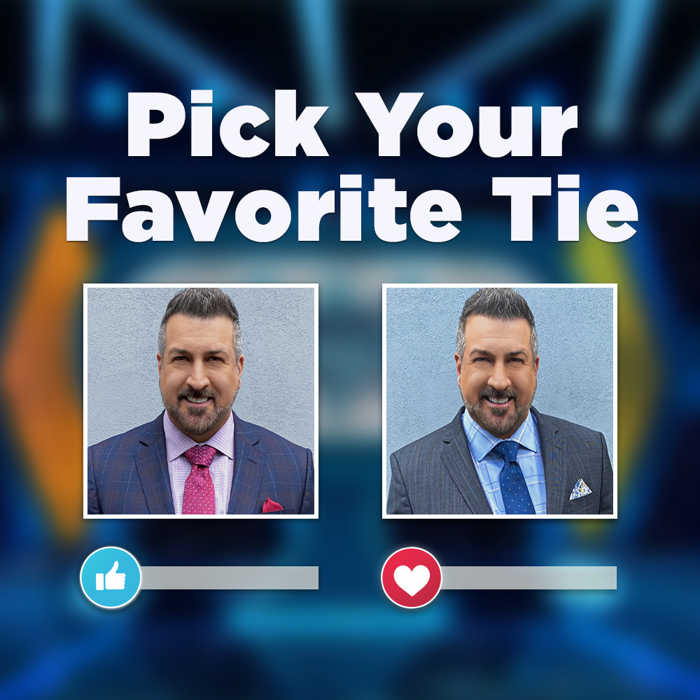 Time for another wardrobe poll! Do you like the pink or blue tie best? 👔 #CommonKnowledge with @realjoeyfatone, All New Weeknights 5:30p