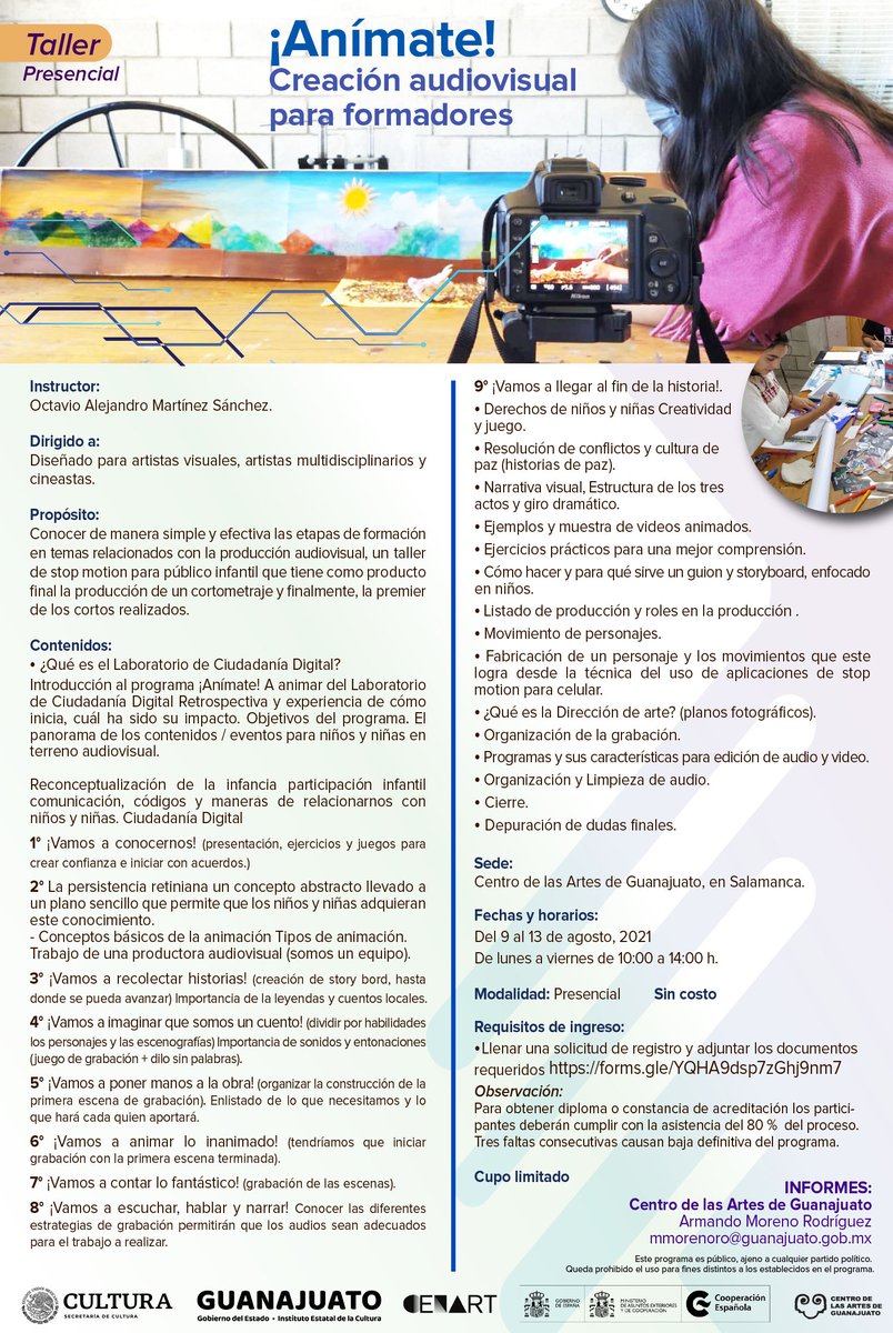 CeargOficial's tweet photo. ¡Animate! 🎥 Creación audio visual para formadores
Sin costo | Cupo limitado.
 📅 Del 9 al 13 de agosto de 2021, lunes a viernes.
⌚️ horario 10:00 a 14:00 h.
 Formulario de inscripción https://t.co/iSGA32BVOj

#video #stopmotion #storyboard #edicionvideo #edicionaudio #animación https://t.co/PjAgQsWd1N