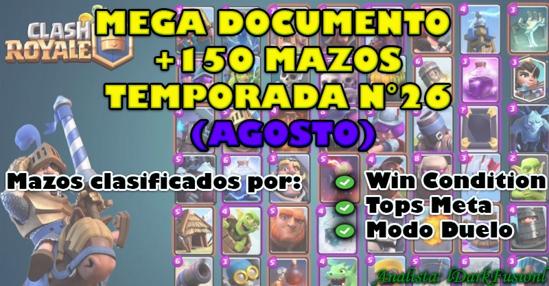 🔥 Renovado Documento de Mazos [Temp. 26] 🔥

✅ 5 Mejores Mazos por cada WC
✅ 25 Mazos Top del Meta Actual
✅ 14 Combinaciones de Mazos Modo Duelo
✅ Ordenados según %WR
✅ Mazos con Links directos
✅ Actualización mensual

📩 MD para poder adquirir el archivo descargable.