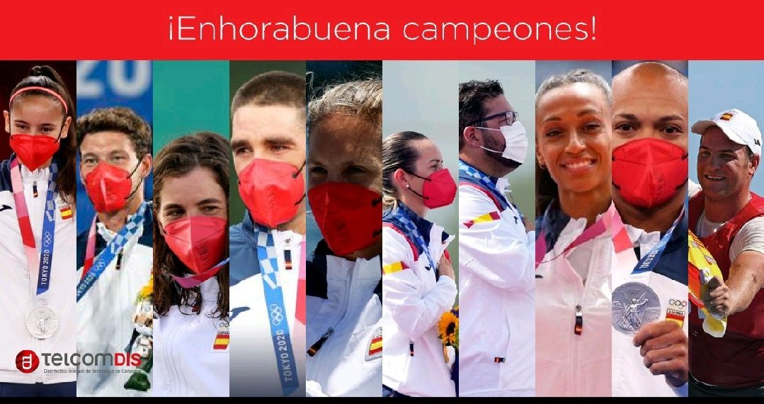 airnatech's tweet photo. Enhorabuena a nuestros deportistas!
Medallas y más medallas gracias al sacrificio, esfuerzo y dedicación.
Nuestros olímpicos se han protegido con mascarillas #Airnatech.
Doble satisfacción🏅
#MascarillasAirnatech
Imagen de #Telcomdis
#ElCorazónDeEspaña https://t.co/UyoKGNturo