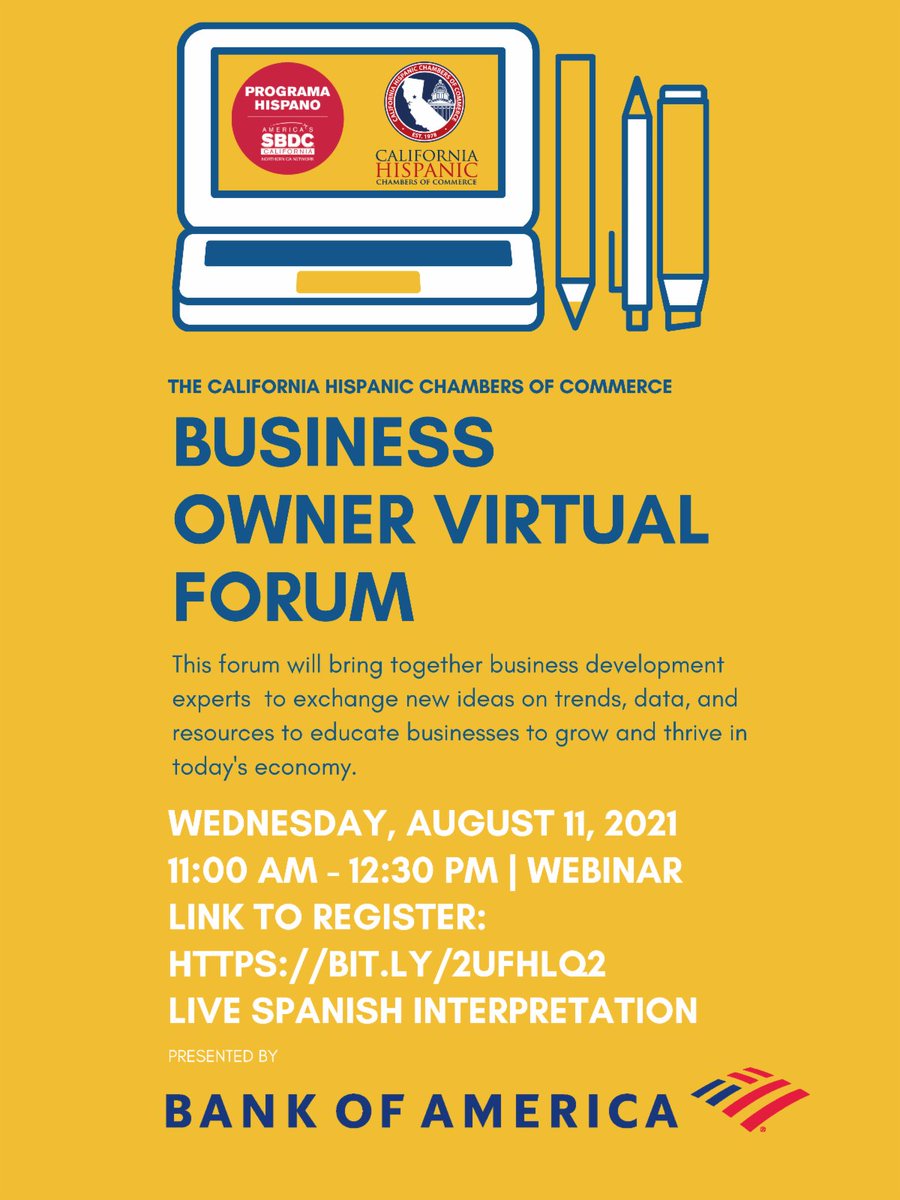 TLCMatchPoint's tweet photo. Sharing! 📢 This can't miss virtual forum, presented by The California Hispanic Chambers of Commerce in partnership with @BankofAmerica, is next Wednesday the 11th! Register at https://t.co/DOsizcKSB6! https://t.co/puFBNwQRp3