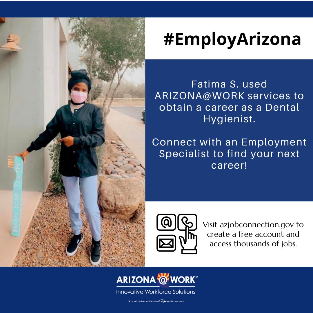 ARIZONAatWORK's tweet photo. The Health Care industry has been steadily growing in Arizona over the last couple of years. Check out trending jobs in your area and connect with ARIZONA@WORK to get started on a career path. https://t.co/yu4KGi6uPd #EmployArizona https://t.co/hPg83w9NRw