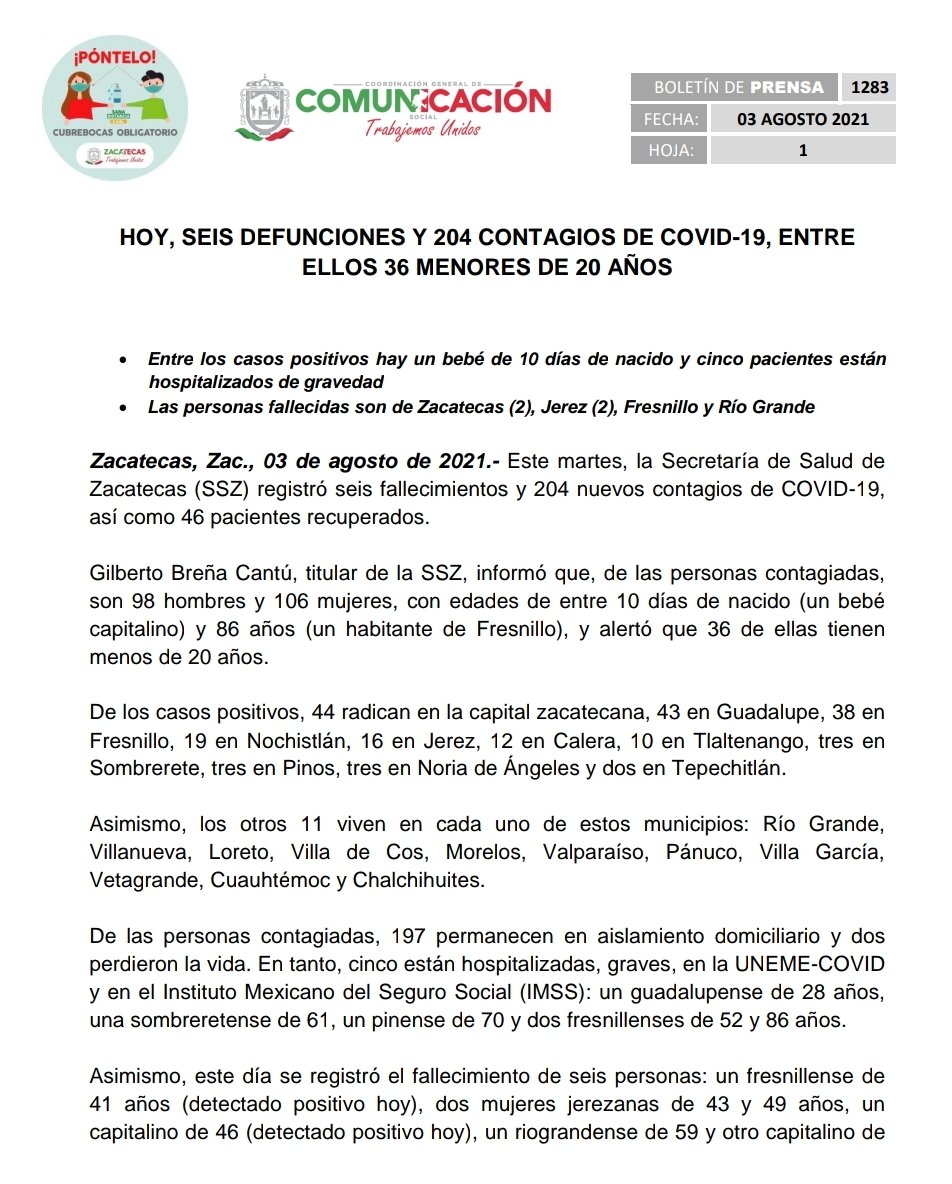 SSZ_Zac's tweet photo. #InfoSalud

¡ #Póntelo ! En Zacatecas, el uso del cubrebocas es obligatorio. 😷
Conoce la información oficial sobre COVID-19, en la página: https://t.co/23t8vfWjZq

Actualización del reporte sobre Coronavirus (COVID-19) en Zacatecas: https://t.co/GE7kVnDsko