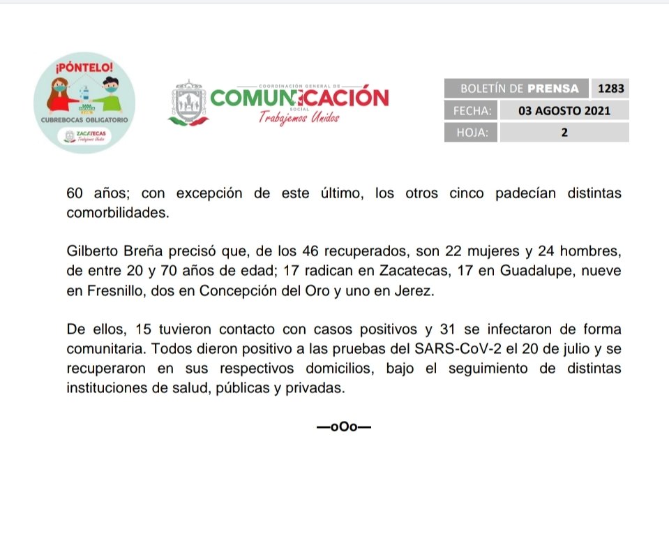 SSZ_Zac's tweet photo. #InfoSalud

¡ #Póntelo ! En Zacatecas, el uso del cubrebocas es obligatorio. 😷
Conoce la información oficial sobre COVID-19, en la página: https://t.co/23t8vfWjZq

Actualización del reporte sobre Coronavirus (COVID-19) en Zacatecas: https://t.co/GE7kVnDsko
