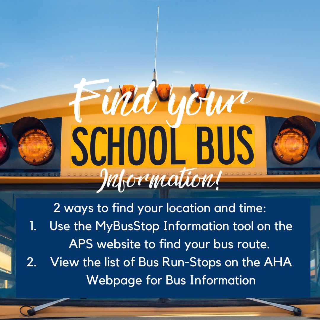 Find your bus route info! #AHAHS 🚍 aha.aps.edu/busrouteinfo