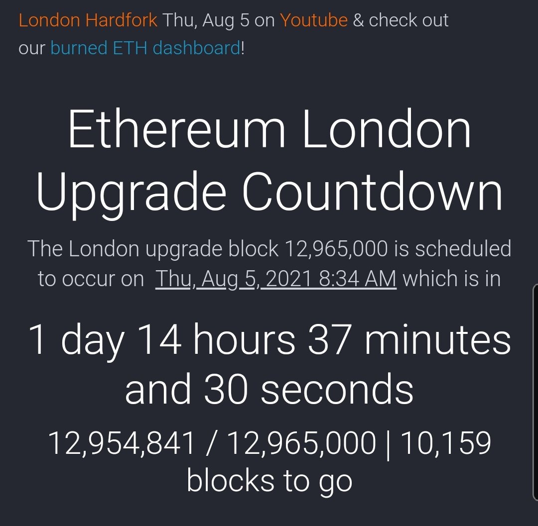 das_grasshopper's tweet photo. Nada más para recordarles que faltan menos de 48 horas para que se active #EIP1559 en el hard fork #London

Una nueva Era en CryptoEconomics. 🔥 https://t.co/BVTE4LAUJ9