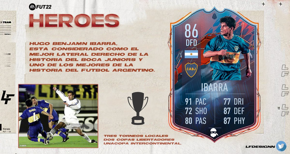 ⚽️¿HUGO IBARRA #Heroes? #Fifa22 

¡Disfruta en tu club de FIFA ULTIMATE TEAM a los mayores exponentes del fútbol argentino con sus cartas de HÉROE!

#1 Hugo Ibarra (Boca Juniors)

#lfdesignn