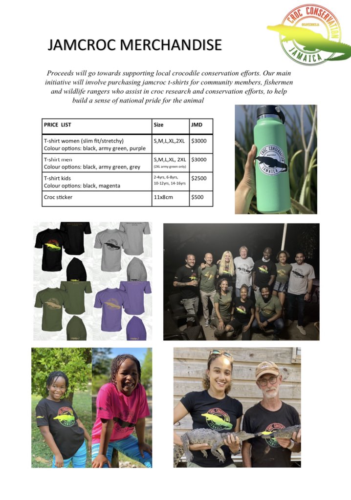 Treya_ann's tweet photo. SUPPORT SUPPORT SUPPORT 💚 A #jamcroc conservation initiative, get your merchandise today. DM me or order through @savecrocsja Instagram ✨ gifting t-shirts to communities who look out for crocs has been amazing so far, help me continue 🥺 (local orders only 📍🇯🇲) https://t.co/qDJJUoMICu