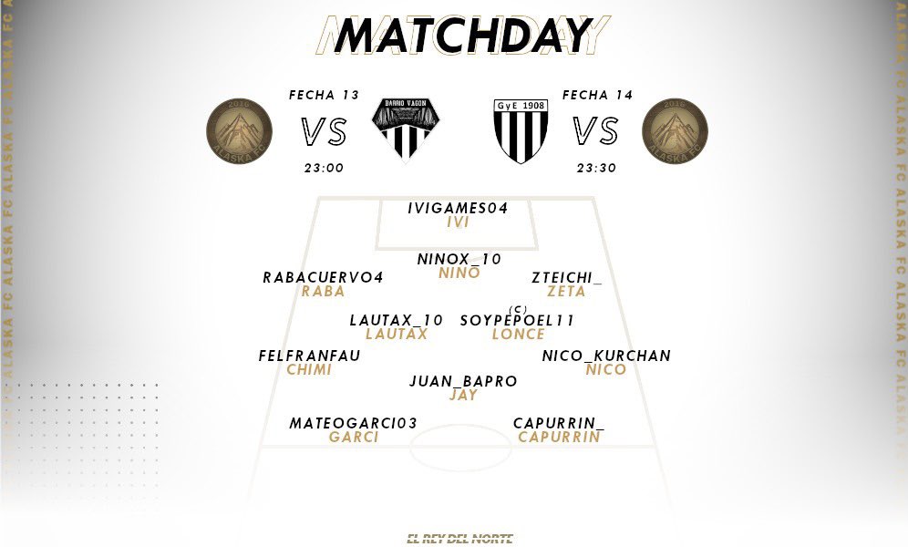 🗒| #MATCHDAY 

Comienza la semana para el puntero. 
Hoy, tenemos una nueva fecha por Liga en la que necesitamos sacar ese 6/6 para seguir arriba. 

23:00 hs 🆚 <a href="/BarrioVagon/">Barrio Vagón</a> 
23:30 hs 🆚 @gyemzaesports 

#ElReyDelNorte ❄️