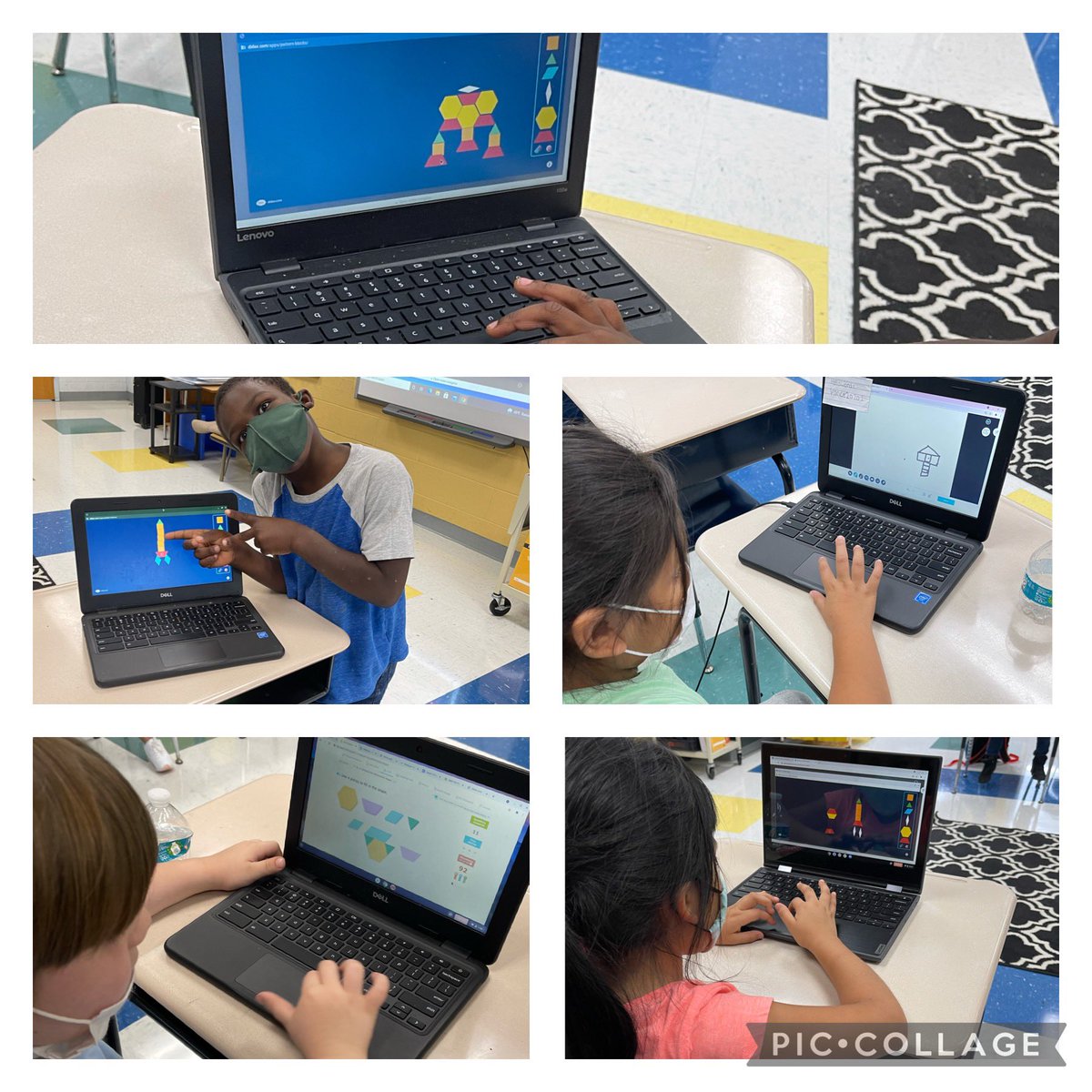 These first graders at #teamsdpinkston had so much fun building utilizing 2D shapes. They made houses, rockets, and so much more!